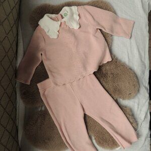 Pink Knit Outfit with White Collar